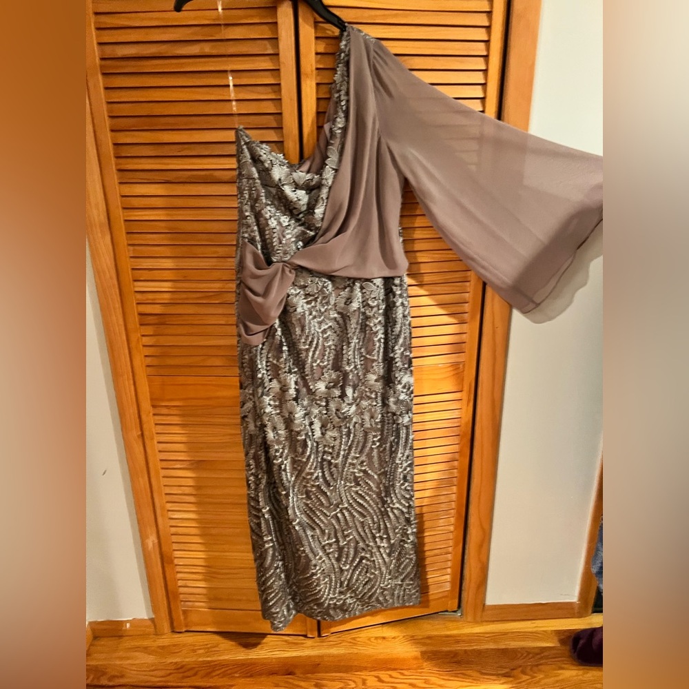 Js Collections One-Shoulder Overlay Gown, Steel, … - image 1